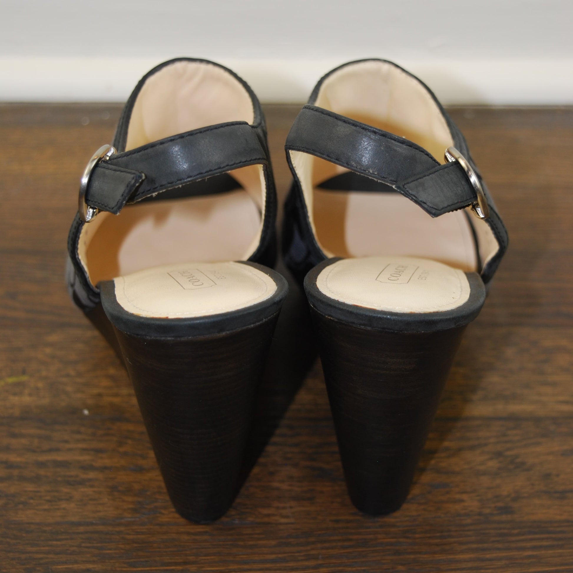 Coach Janet Signature Fabric Platform Wedge Peep Toe Heels Size 10