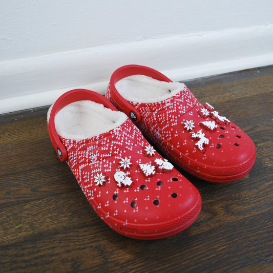Croc Fuzzy Classic Clog Lined Holiday Charm Red M8/W10