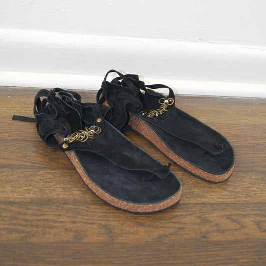 Free People Collins Wrap Suede Gladiator Thong Leather Sandal