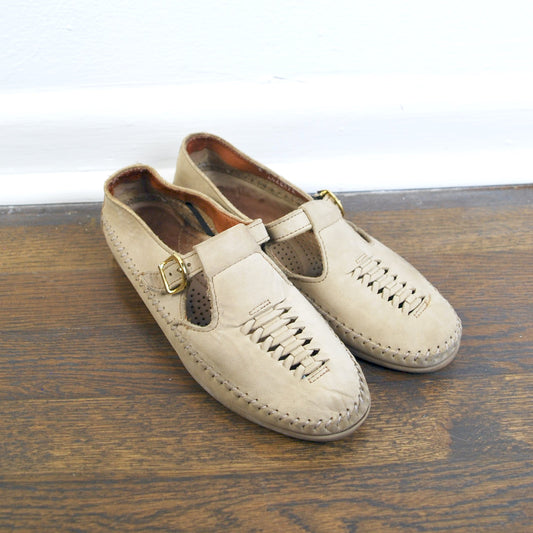 Vintage 80s/90s Dexter T-Stroap Mary Jane Leather Mule Driving Shoe