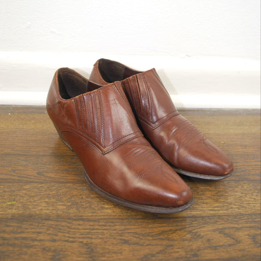 Vintage Durango Brown Leather Western Slip On Ankle Boot