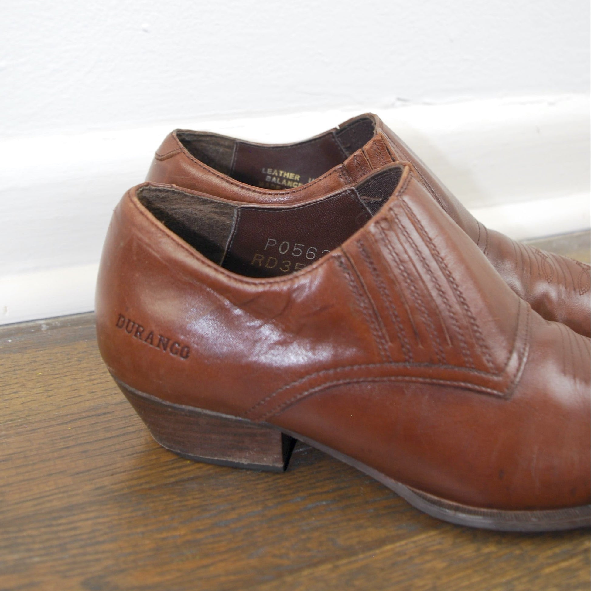 Vintage Durango Brown Leather Western Slip On Ankle Boot