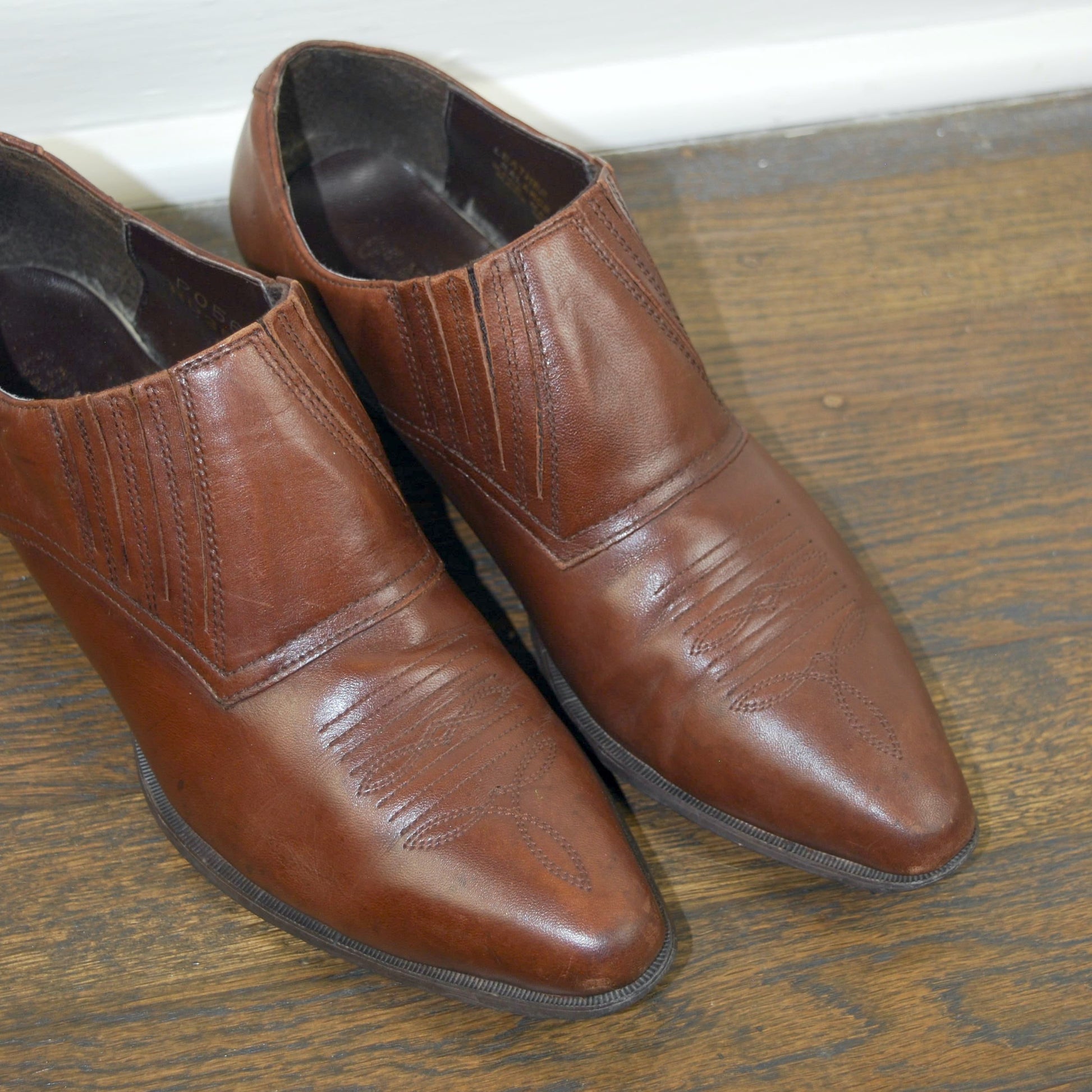  Vintage Durango Brown Leather Western Slip On Ankle Boot