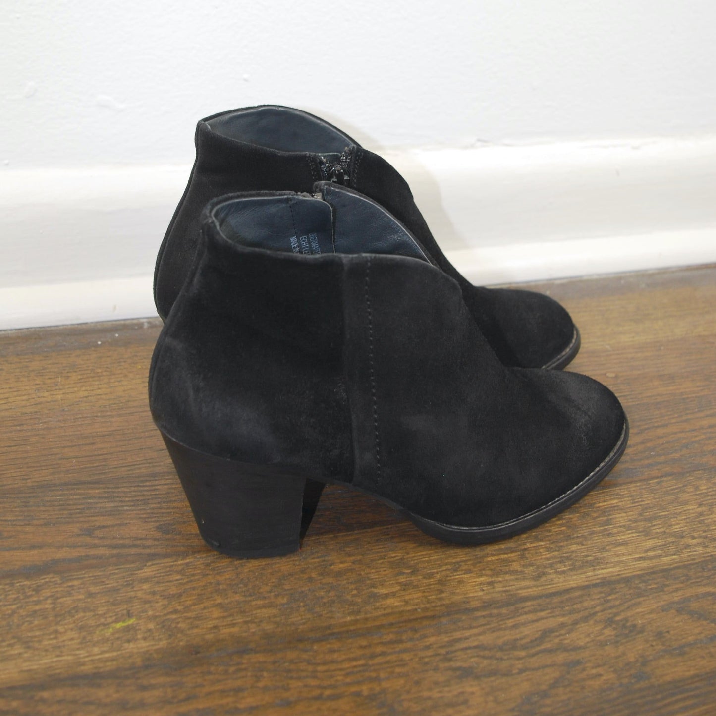 Paul Green Black Suede Burnished Delgado Heeled Zip Up Ankle Boot