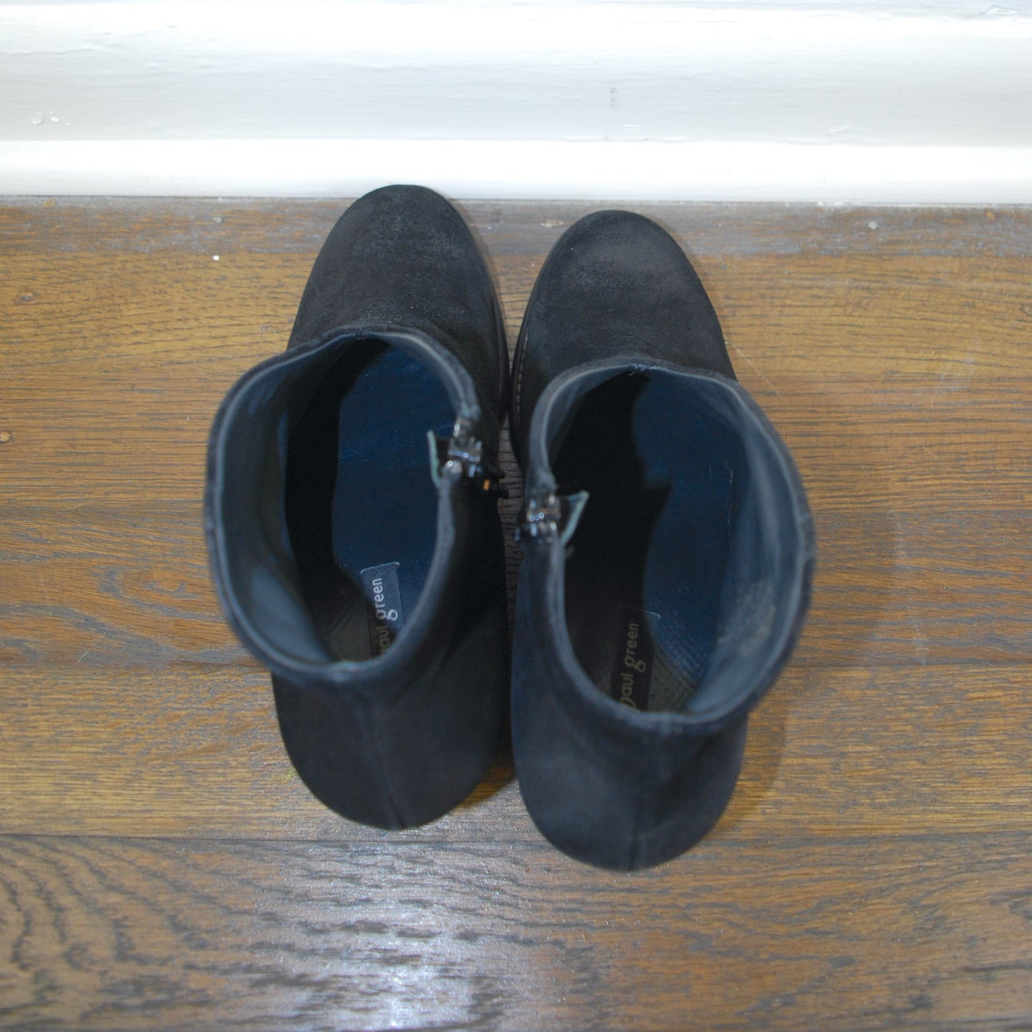 Paul Green Black Suede Burnished Delgado Heeled Zip Up Ankle Boot