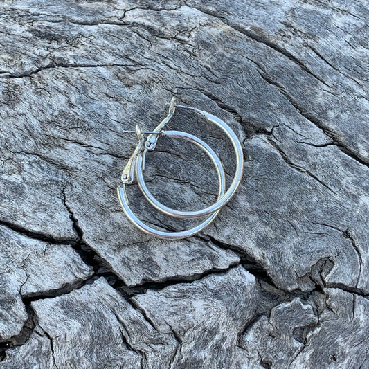 Vintage 90s Classic Silver Metal Smooth Hoop Earrings (2 Pairs)