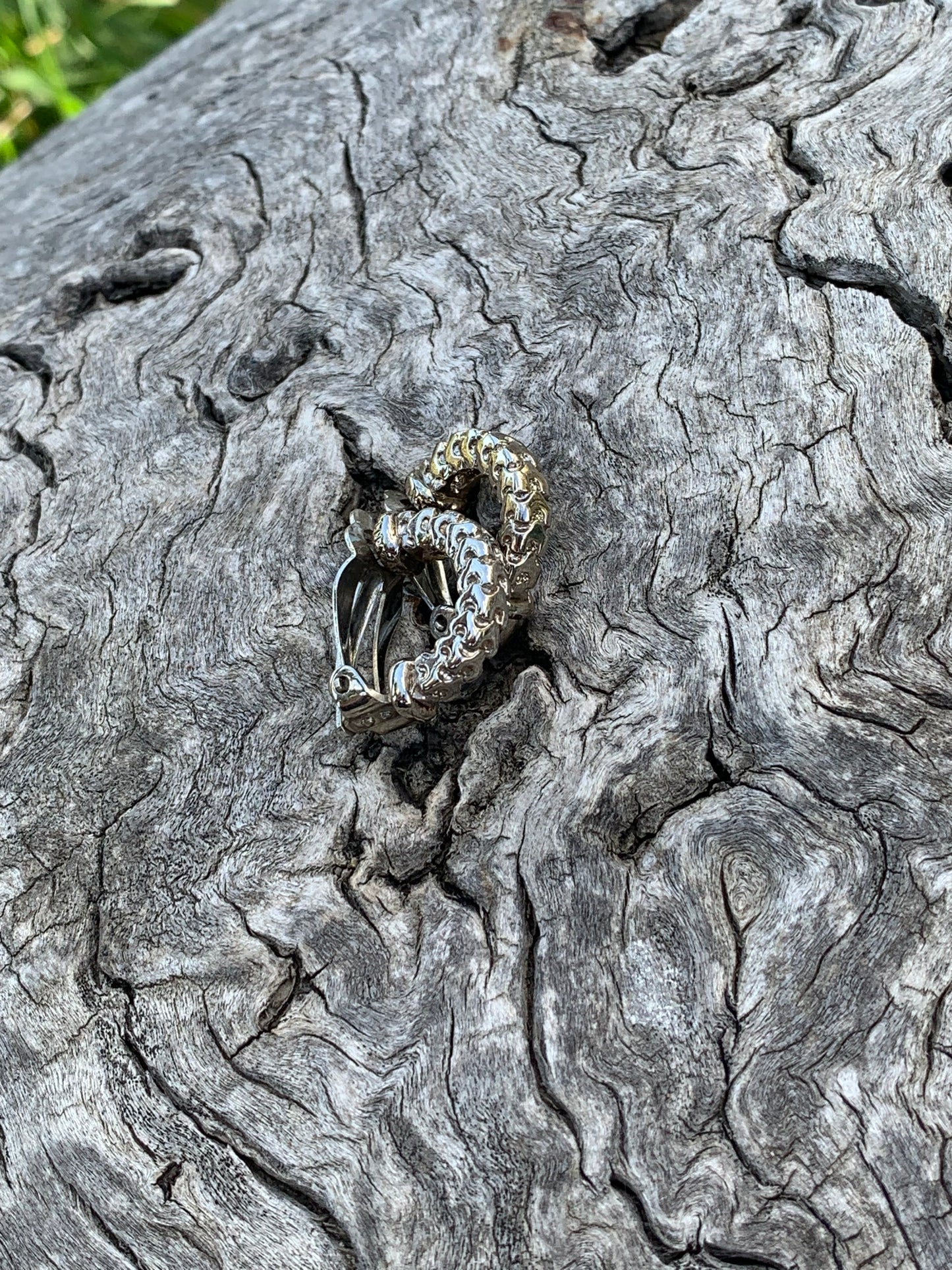 Vintage Chunky Silver Metal Hoops Clip On Earrings