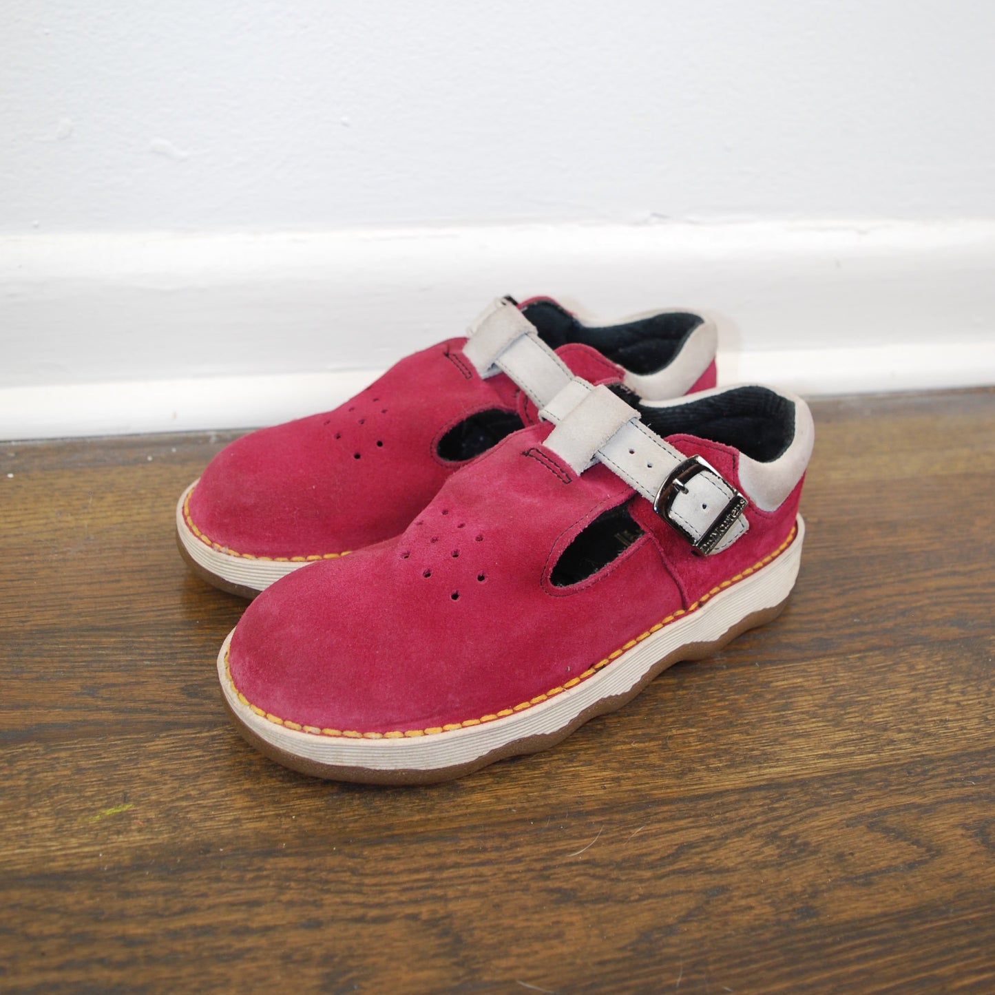 RARE Dr. Martens MIE Pink Suede Leather Mary Jane Sneaker Wavy Tide Sole