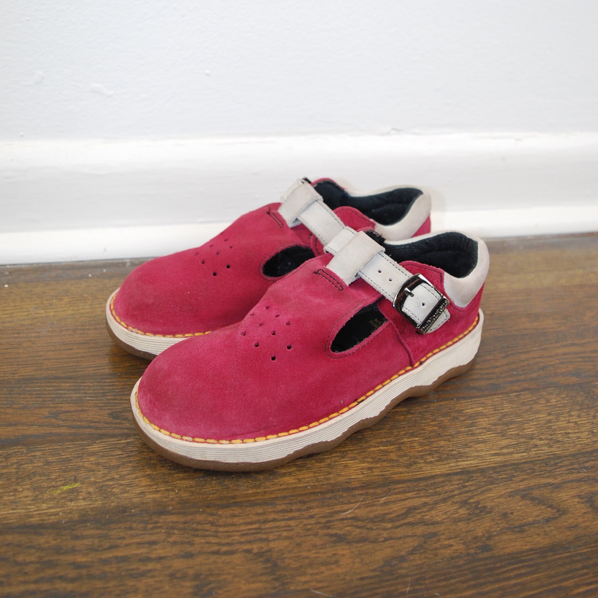 RARE Dr. Martens MIE Pink Suede Leather Mary Jane Sneaker Wavy Tide Sole