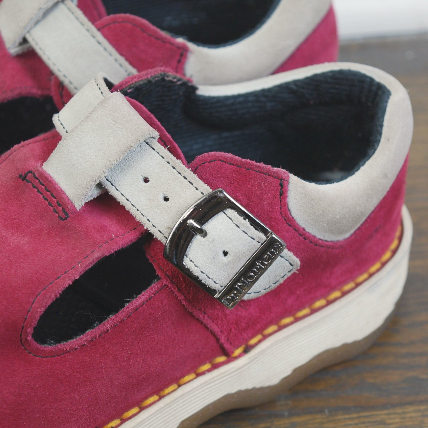 RARE Dr. Martens MIE Pink Suede Leather Mary Jane Sneaker Wavy Tide Sole