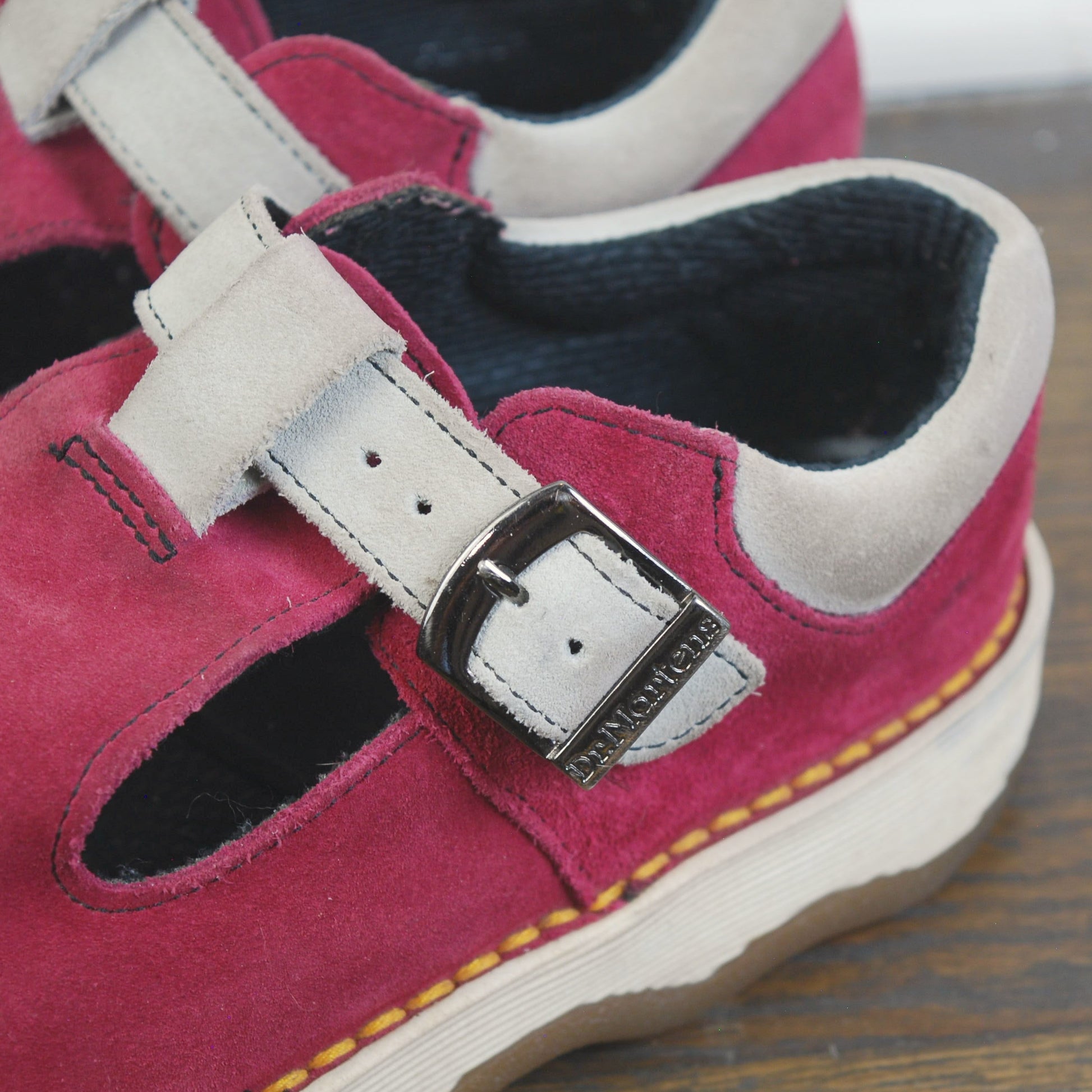 RARE Dr. Martens MIE Pink Suede Leather Mary Jane Sneaker Wavy Tide Sole