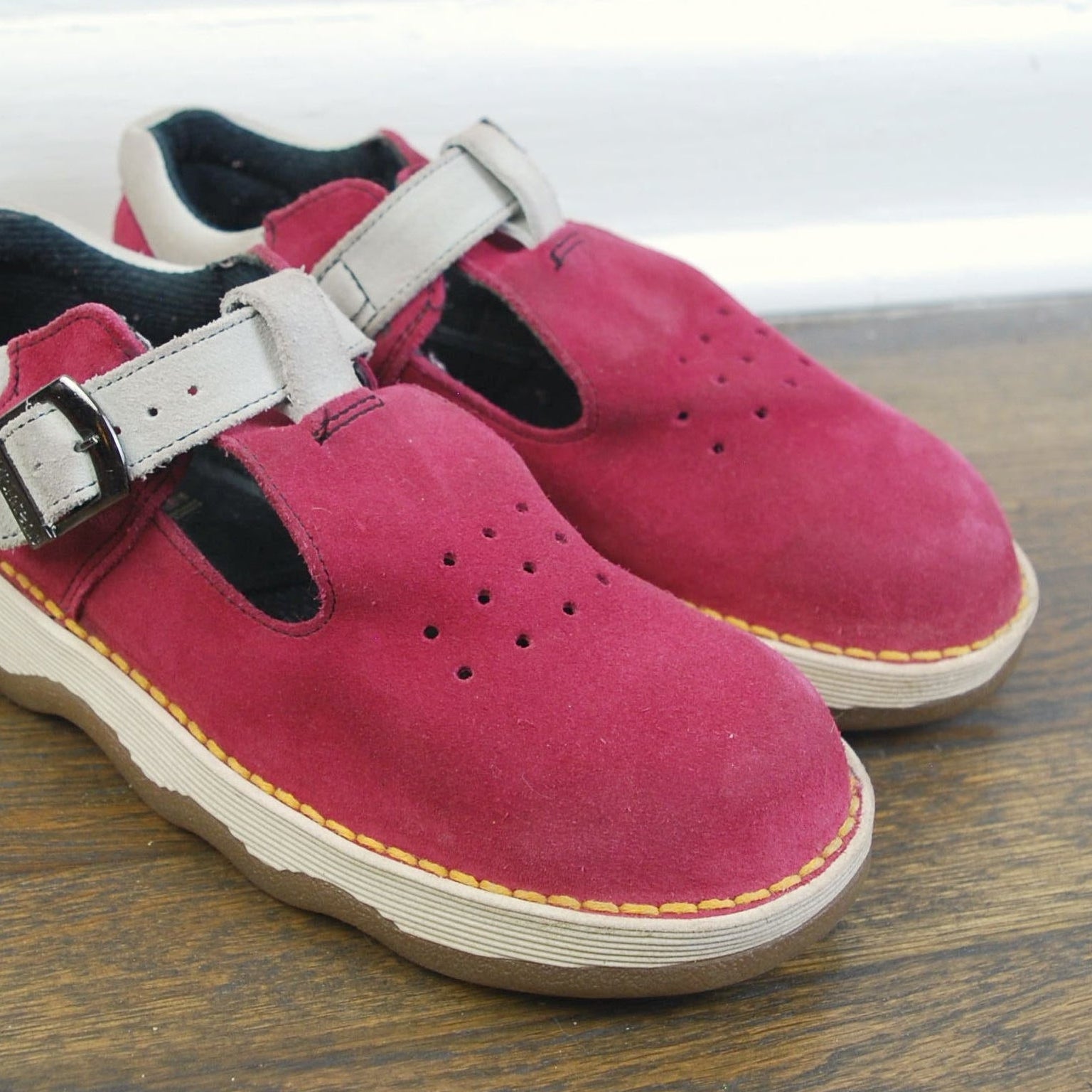 RARE Dr. Martens MIE Pink Suede Leather Mary Jane Sneaker Wavy Tide Sole