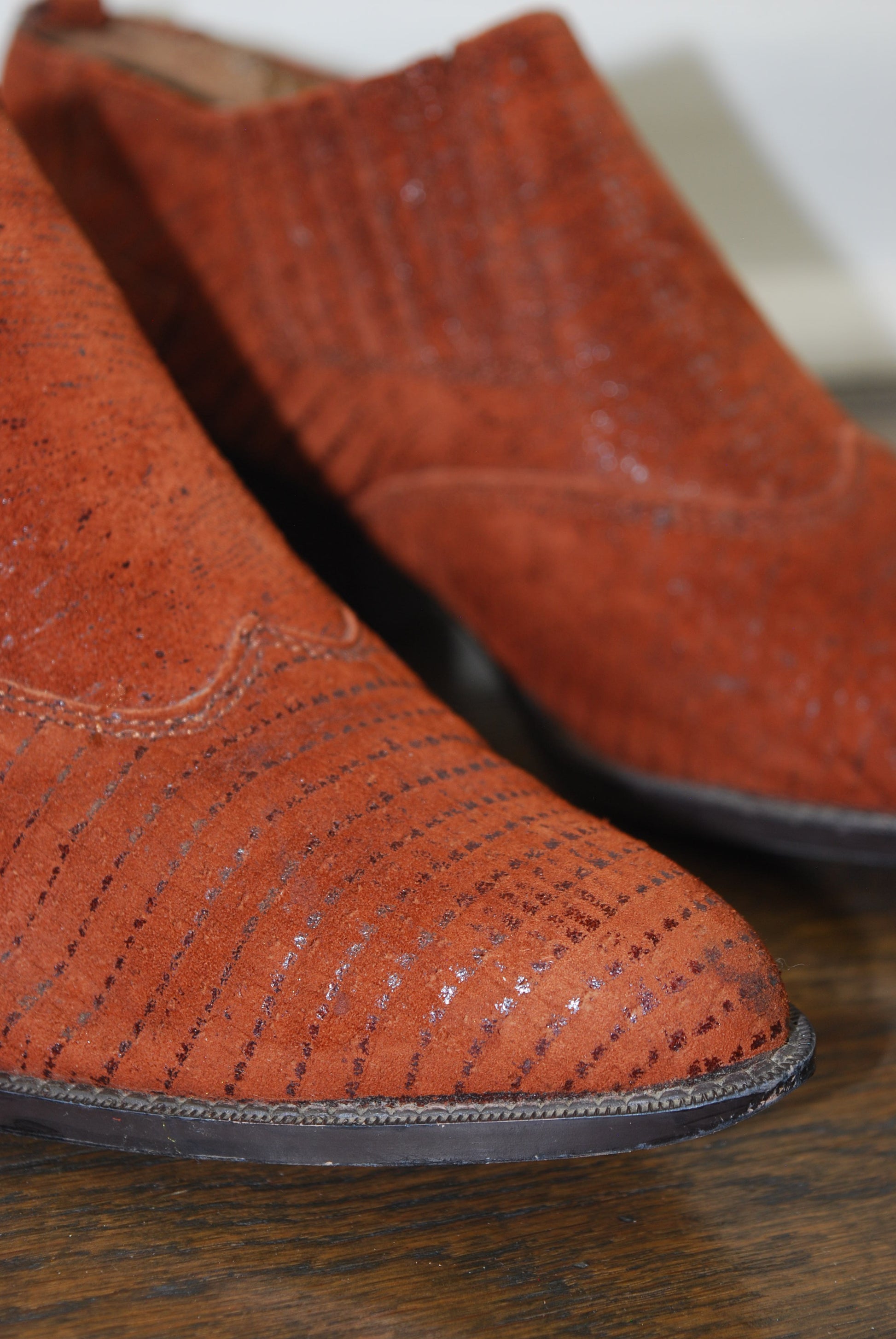 Vintage Zodiac Dazey Brown Suede Low Cut Cowboy Boot Up Close